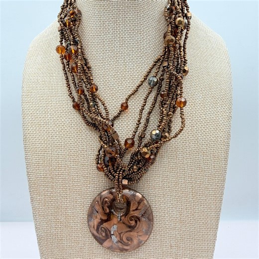 Vintage Y2K Multi Strand Seed Beaded Pendant Necklace Statement Women's Jewelry - Etsy