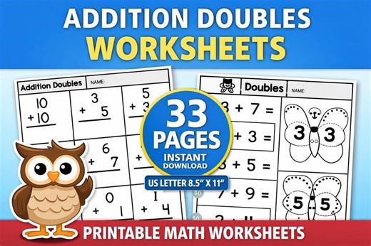Addition Doubles Worksheets | Printable Math Worksheets PDF | Doubles Facts Practice | Kindergarten 1st Grade Math | Homeschool Printable - Etsy