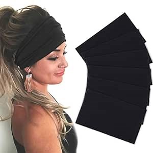 6 Pack Wide Turban Headbands for Women - Large Boho Head Wraps, Sports Workout Stretch Non-slip Soft Elastic Hair Bands