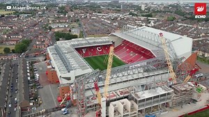 Incredible drone footage from Mister Drone UK shows extension work taking shape at Anfield Stadium. The roof truss has been lifted into place and fitted. | Liverpool Echo News