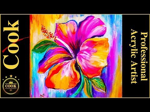 Learn to Paint a Rainbow Hibiscus Flower with Acrylic Paints Step by Step for Beginners