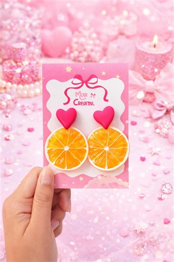 Handmade Acrylic Orange Slice Dangle Earrings, Heart Stud - Etsy