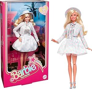 Barbie The Movie Doll, Margot Robbie as, Collectible Doll Wearing Blue Plaid Matching Set with Matching Hat & Jacket