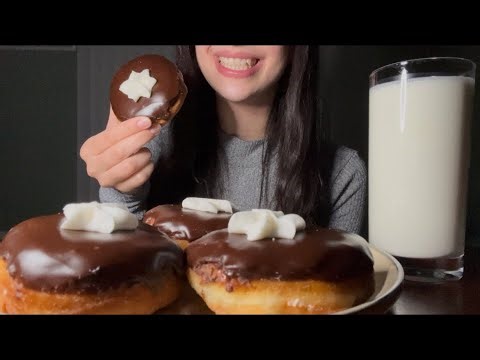 CREAM FILLED DONUTS WITH MILK ASMR EATING