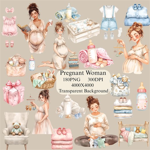 180 Pregnant Woman Watercolor Clipart | Maternity Illustration | Baby Shower Clip Art | Expecting Mom PNG | Pregnancy Art Download | Trendy - Etsy UK