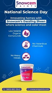 Transform your home with Snowcem, where science meets color! Our eco-friendly paints are free from hazardous chemicals, heavy metals, and have low VOC levels. #snowcempaints #nationalscienceday #snowcempaints #sustainableliving #ecopaint #innovation | Snowcem Paints