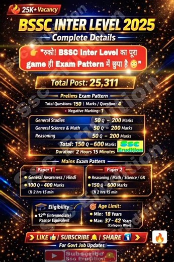 Bssc Inter Level Syllabus 2025 | Bssc Inter Level Exam Pattern | New Syllabus|🔥#bssc , #shortsfeed