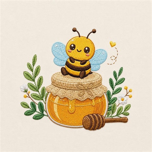 Cute Bee Honey Embroidery Design, Kawaii Bumblebee Machine Embroidery File, Honey Jar Spring Floral Pattern - Etsy