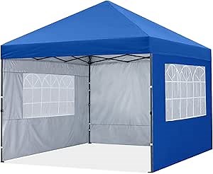 MASTERCANOPY Pop Up Canopy Tent 10x10 with Church Window Sidewalls, Blue