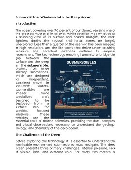 Submersibles in Marine Science Sub-Plan Classwork Homework