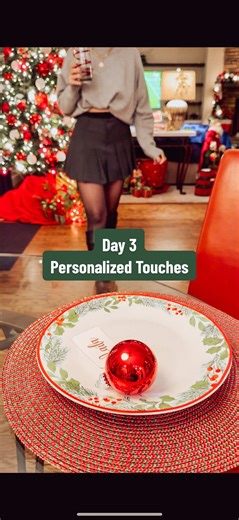 Day 3: Don’t skip the personal touches. Start easy with personalized name tags that double as favors. #hosttips #holidayglowup #christmasplacecards