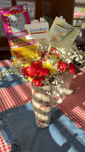 5.5K views · 26 reactions | Let’s make a birthday cup bouquet using this beautiful cup, flowers, lottery tickets and gift card. #bouquet #birthday #fyp #diy #present | Rosie's Rustics | Facebook