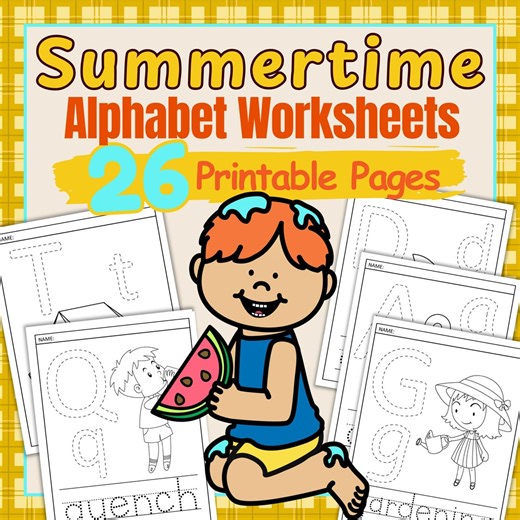 Summer Alphabet Worksheets for Preschool | Letter Tracing A-Z | Printable ABC Practice | Summer Learning Printouts for Kids - Etsy