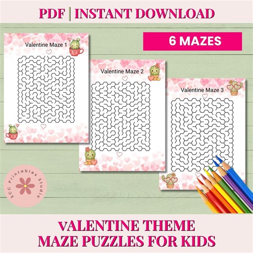 Printable Valentine Maze Puzzles for Kids, DIY Valentine Exchange Cards, Classroom & Home School Valentine's Day Puzzle Card - Etsy
