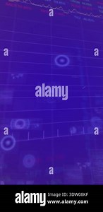 Animation of circles, radars, map, computer language, graphs, trading boards over black background. Digitally generated, hologram, report, business, global and stock market concept.