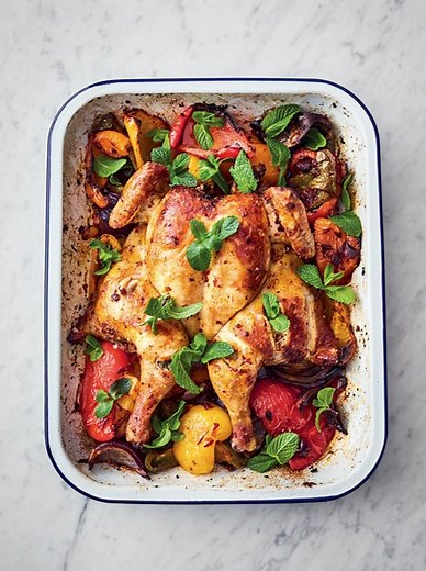It's a traybake, it's chicken and it's only 5 ingredients! We think we've just nailed everything you need right now 🥲 jamieol.com/JOHarissaChicken | Jamie Oliver