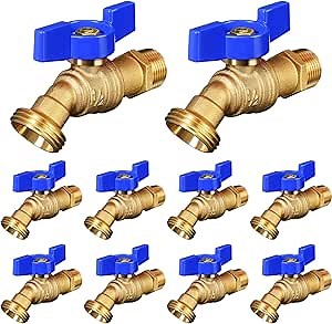 VIHOSE 10 Pack Male Hose Bib Mip, 1/2" Mip x 3/4" Mht, 1/4 Turn Outdoor Brass Water Hose Spigot Heavy Duty Faucet Shut off Valve for Garden Patio Outdoor(blue)