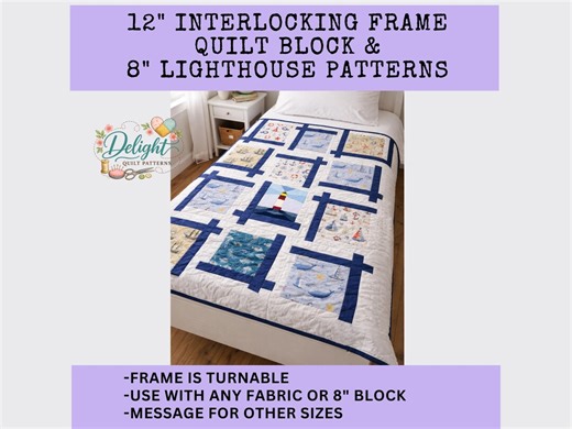 Interlocking Frame Quilt Block 12" and Lighthouse Quilt Pattern 8" - Etsy