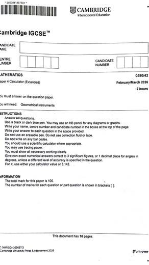 0580/22/42 FM 26 #0580 #fm26 #maths #paper2 #0580/f/m/26