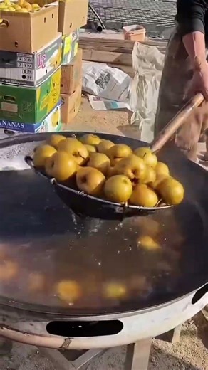 This is the fruit that is being processed in a pan with hot oil