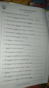 Write synonyms for each underlined word in the following senten... | Filo