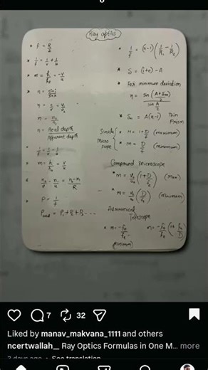 ray optics all formula sheet|12|#pw #physicswallah #class12
