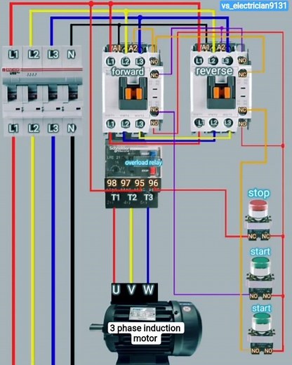 3 phase induction motor forward and reverse connection, reverse and forward connection, #electrical