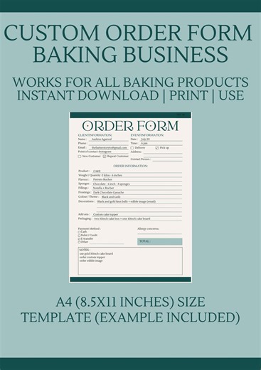 Order Form for Baking Business | Cake & Cupcake Order Form | Printable Invoice | Digital Download | Bakery Business | Forms Bakers Use - Etsy