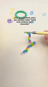 What people think “hook only Rainbow Loom bracelets” mean VS. the reality! 🫢 Hook only bracelets are on another level — you have to battle precise placement, 14 bands on your hook, hand cramps, and more! 🍀 Lucky for our hook only and loomigurumi loomers, we’re reintroducing our double sided hook in the near future! Look forward to our Loomiloom kits soon™️🤩 #rainbowloom #rainbowloombracelet #crafts #diyjewelry | Rainbow Loom