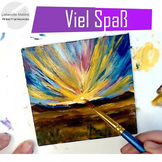 Acrylmalen lernen für Anfänger, Himmel im Sonnenuntergang malen #47 Daily Art