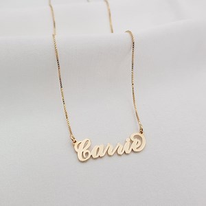Carrie Font Name Necklace, Personalized Carrie Style Nameplate, Customized Your Name With 14K Solid Gold or Gold Plated, Cursive Name - Etsy