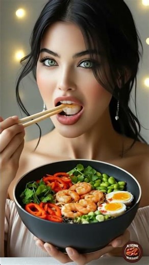 Shrimp Ramen Bowl ASMR #asmr #mukbang #eating #shorts