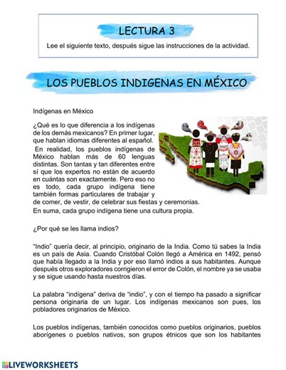 Los pueblos indígenas en México worksheet