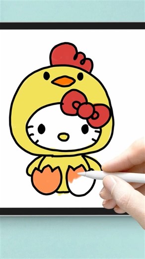 How to draw HELLO KITTY in a CHICK costume! 🐥🎀 #shorts #hellokitty #drawing #kawaii