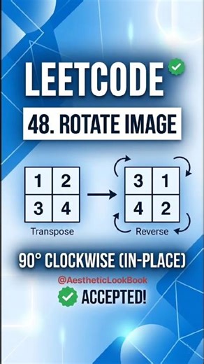 Rotate Image 90° in just 2 steps! 🚀 | LeetCode Day 217 #coding #dart #programming #leetcode #shorts