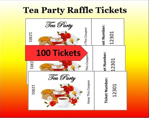 Tea Party Raffle Tickets (instant Download PDF), 100 Numbered Tickets, Printable Raffle Game, Tea Party Fundraiser, Prize Drawing, Activity - Etsy