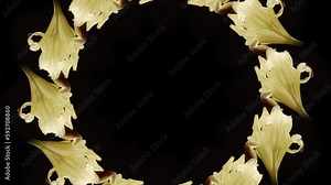 A circle of yellow irises that rotate. Congratulatory floral spring background. Cg Stock Video
