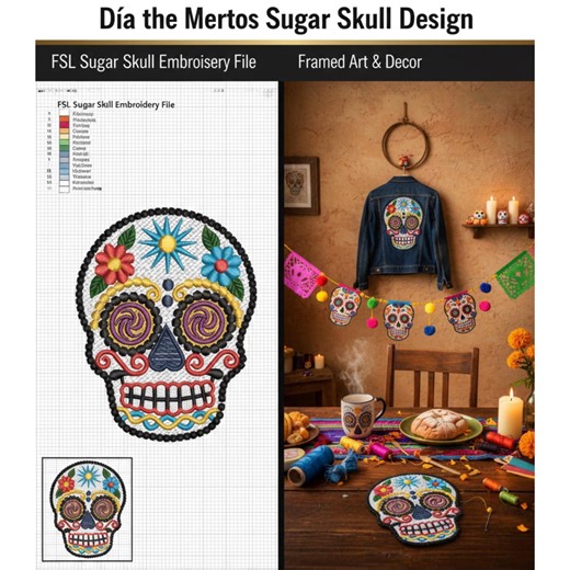 FSL Sugar Skull Embroidery Design: Day of the Dead Calavera Free Standing Lace Machine Embroidery File 4x4 Instant Download - Etsy Canada