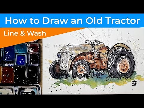 Simple Line and Wash Tutorial : A Lovely Old Vintage Tractor