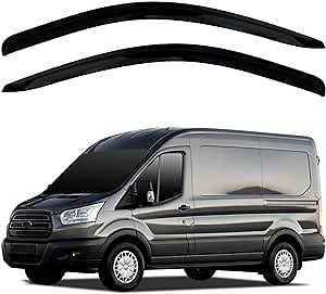 AUTOCLOVER Tape-On Rain Guards Window Visors 2 Pcs Set for Ford Transit 2014 2015 2016 2017 2018 2019 2020 2021 2022 2023 2024 / Window Deflectors, Out-Channel Vent Shades (Smoked)