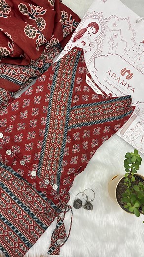 ❤️ A soft cotton Ajrakh Angrakha Kurta Set in deep red — blending tradition with timeless elegance. ✨ Comment “Anarkali” below & we’ll DM you the direct product link to shop instantly! . . [red kurta set, ajrakh print kurta, angrakha style kurta, cotton kurta set, traditional kurta, aramya outfit, affordable suits for ladies, kurta sets under 999, pure cotton suits, festive wear suits, stitched kurta set, elegant kurta design, daily wear suits, size inclusive suits, ethnic outfit, classy red sui