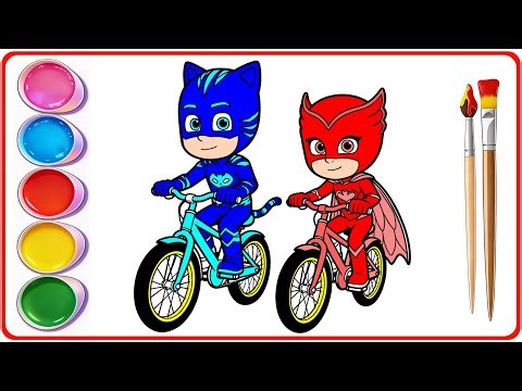 PJ Masks Power Heroes Catboy and Owlette Riding bikes together | Drawing and Coloring PJ Masks