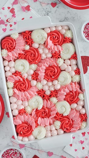 Mandy Merriman - Baking with Blondie on Instagram: "NEW Valentine’s Cake Idea just for you! 😘💕 What do we think? Yay or nay? Who says romance is only in the air? This Valentine’s Day, let’s serve up a slice of love with my Funfetti sheet cake frosted in luscious pink and red vanilla buttercream. Every swirl is a little love note, every bite a celebration of indulgence! Whether you’re toasting to your soulmate, treating your best friend, or simply enjoying some well-deserved self-love, this cak