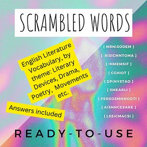 Scrambled words English Literature Vocabulary Worksheet