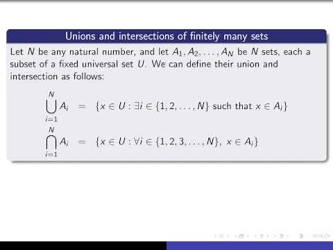 Section 2.3, part 1 Unions and intersections of indexed families of sets
