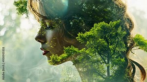 Nature's Muse: A young woman's profile blends seamlessly with a vibrant tree, symbolizing harmony, growth, and the interconnectedness of all things.