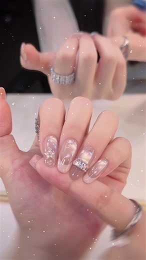 Soft Glam Nail Art with Sparkle