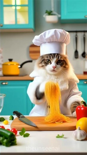 cat is tossing noodles.#aiart #cat#ai #animals #animation #shorts #short #cute #viral #pets#cats#art