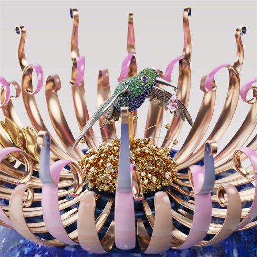 Meet the Rêveries de Berylline automaton, and be prepared for serene contemplation. When the flower is blooming, a realistic hummingbird starts to beat its wings, at the center of the corolla, in a myriad of glittering stones. #watchesandwonders2022 #VCAWatchesandWonders #VCAReveriesdeBerylline #VCAExtraordinaryObjects #VanCleefArpels https://bit.ly/3JNqlMh | Van Cleef & Arpels