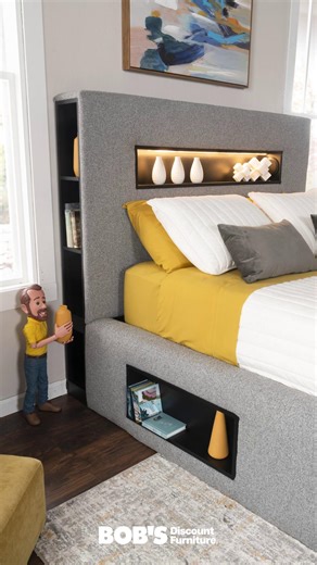 Store everything you need in style with my Playday bed’s built-in bookshelves 📚 #PlaydayBed #BobsDiscountFurniture https://mybobs.shop/47l25zq | Bob's Discount Furniture